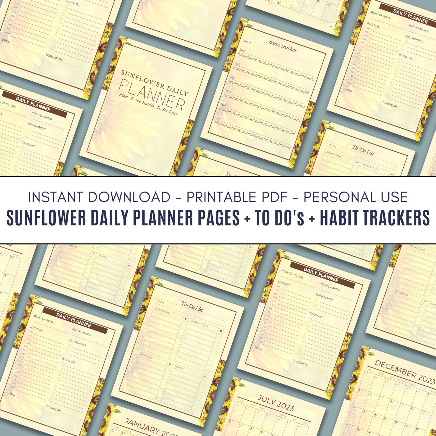 Sunflower Daily Planner, Habit Trackers & To Dos