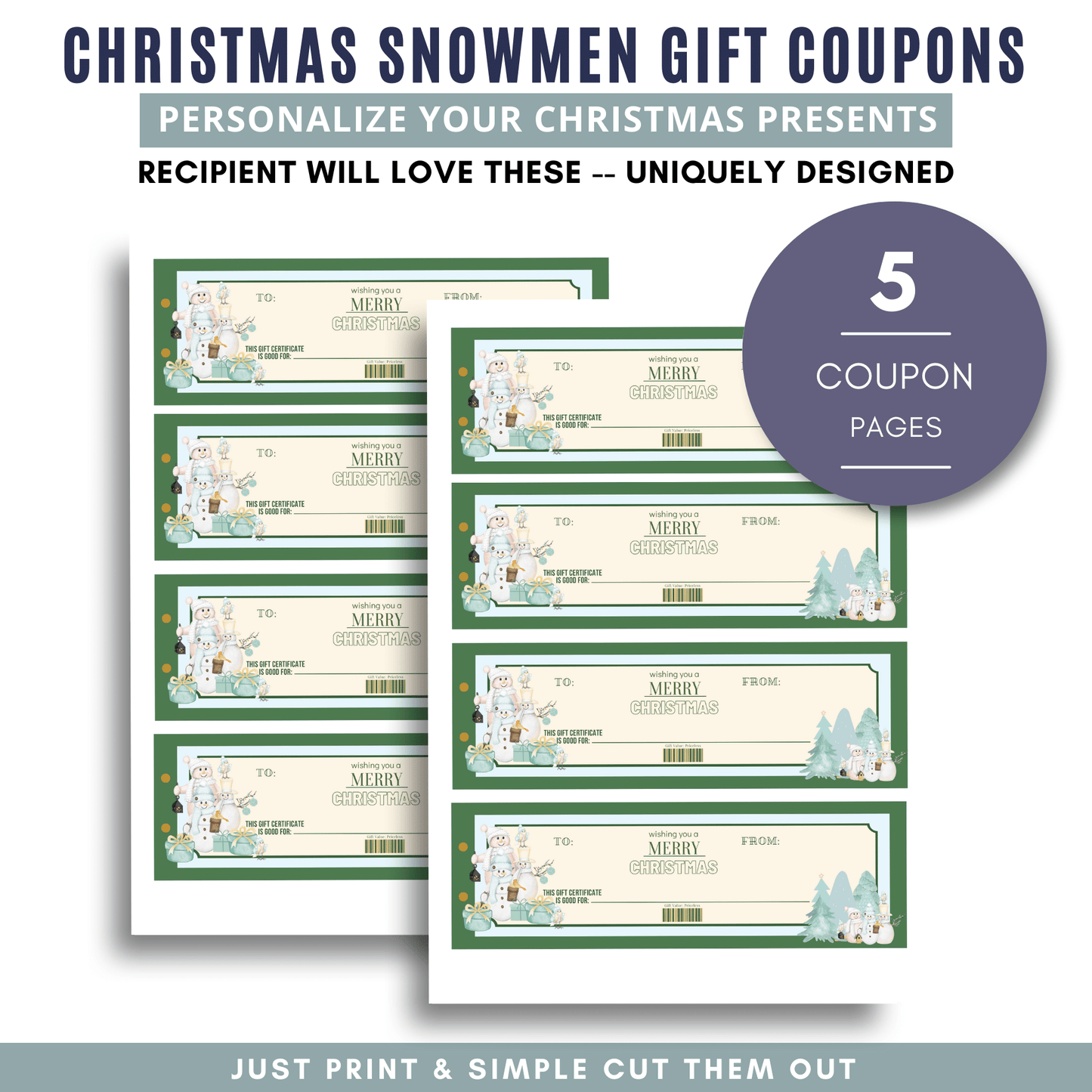 Christmas Snowmen Gift Coupons