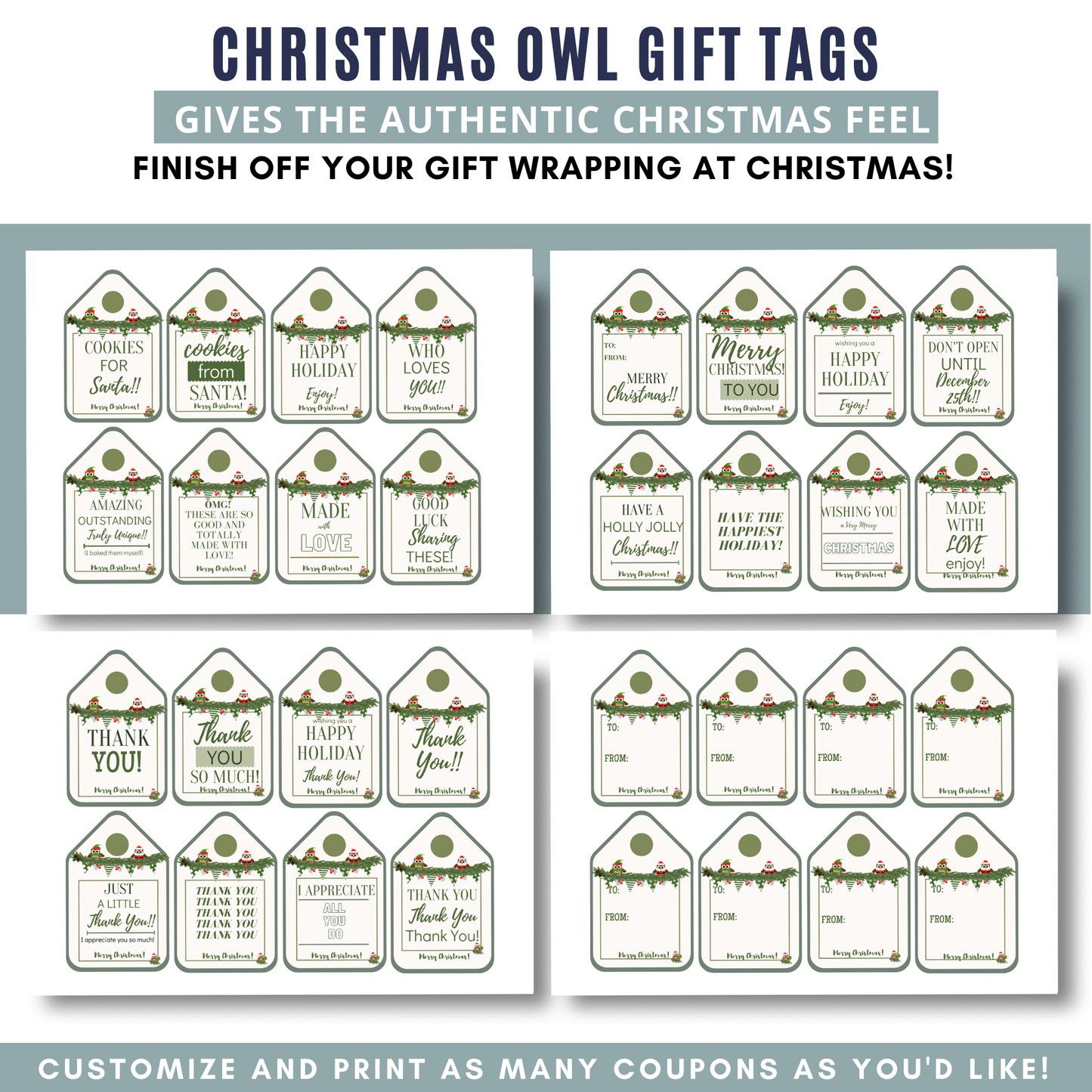 Christmas Owl Gift Tags