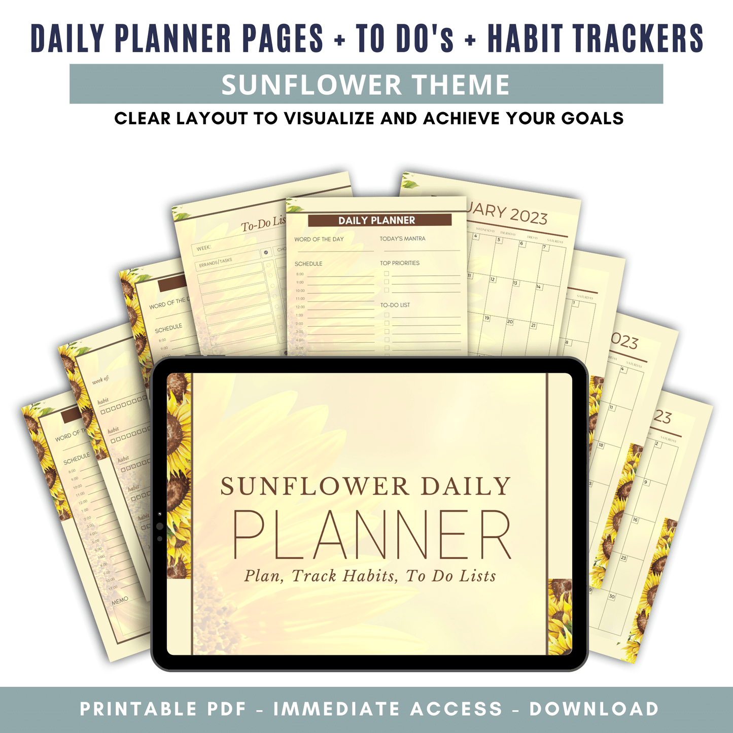 Sunflower Daily Planner, Habit Trackers & To Dos