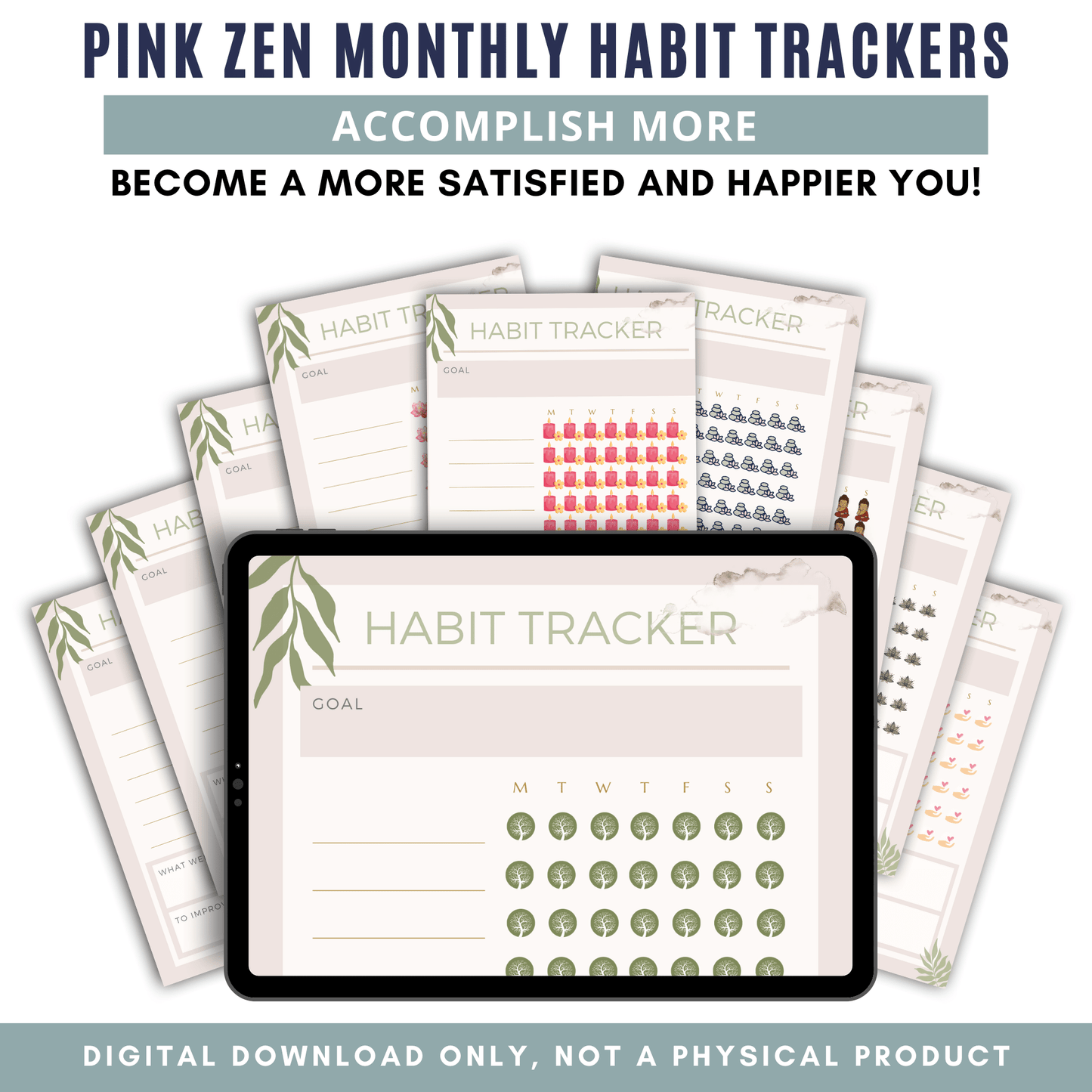 Pink Zen Monthly Habit Trackers