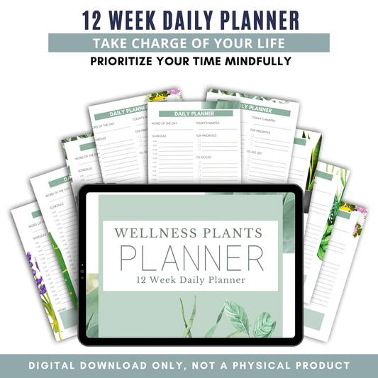 12 Week Daily Planner - Wellness Plants - White Background