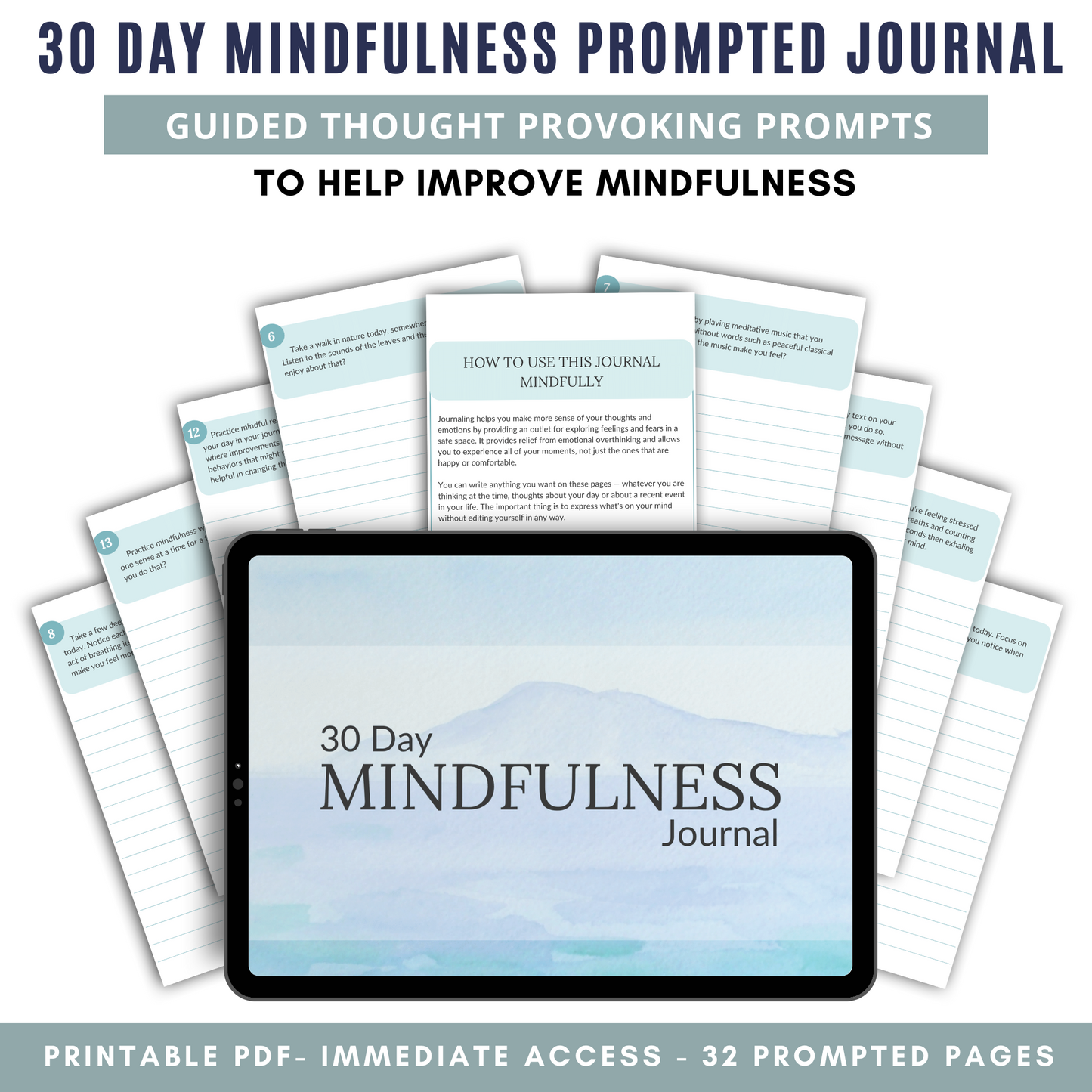 30 Day Mindfulness Prompted Journal