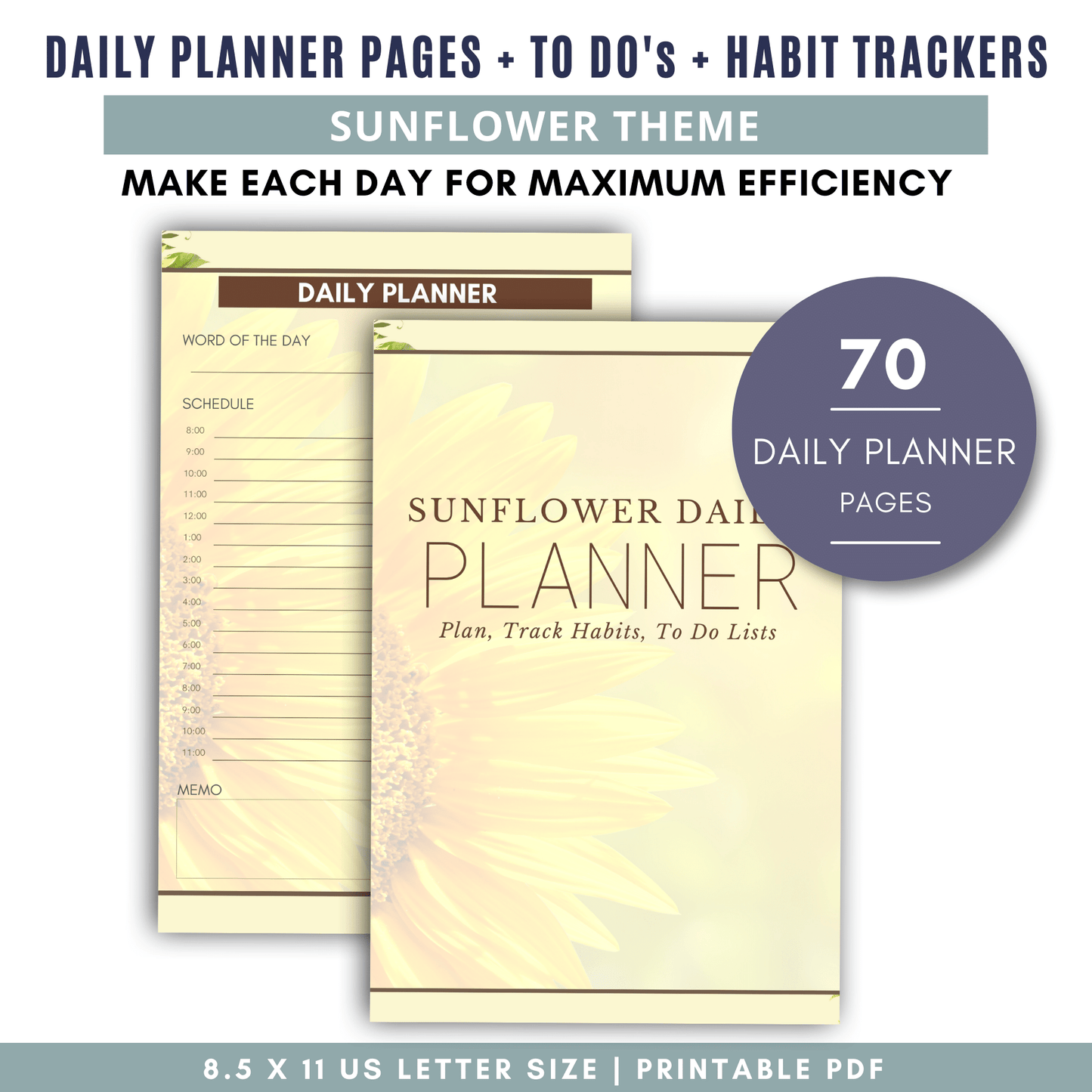 Sunflower Daily Planner, Habit Trackers & To Dos