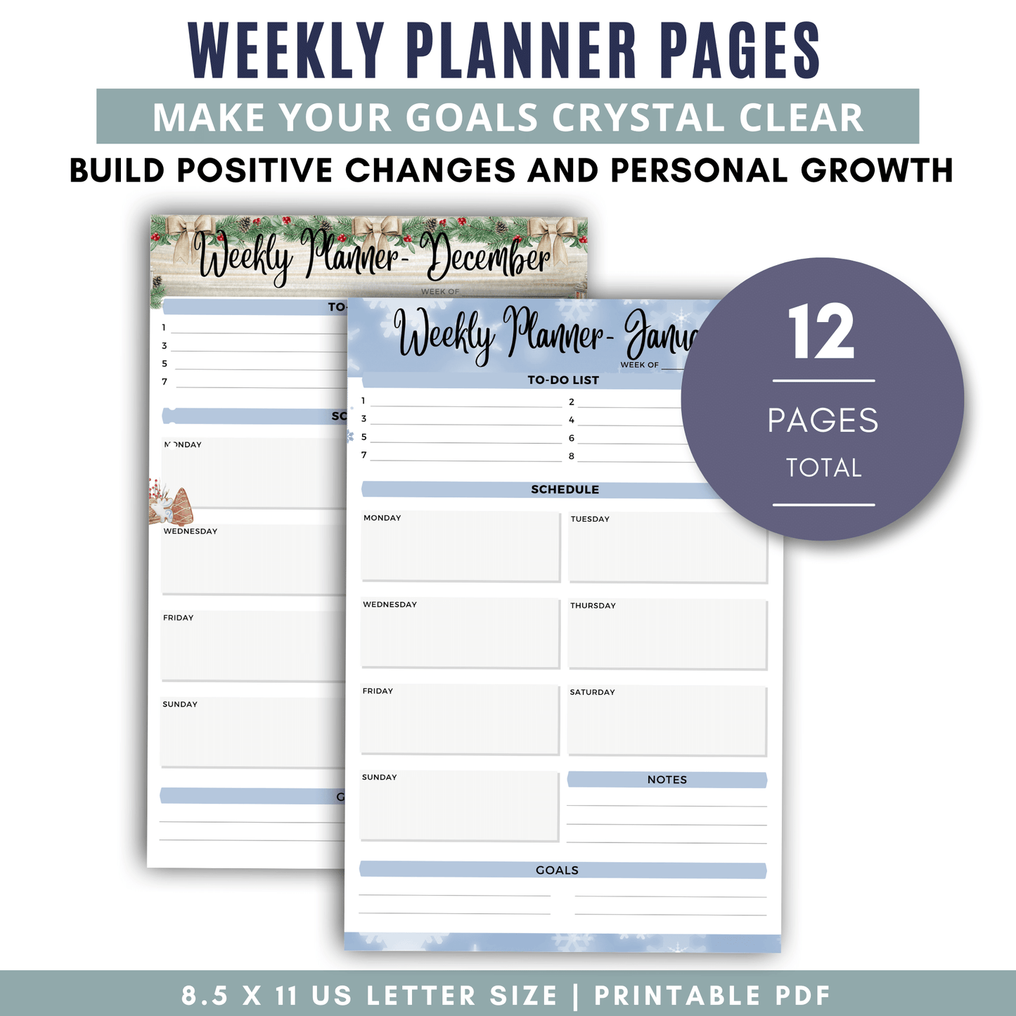 12 Unique Monthly Planner Pages - Different Decorations Each Month