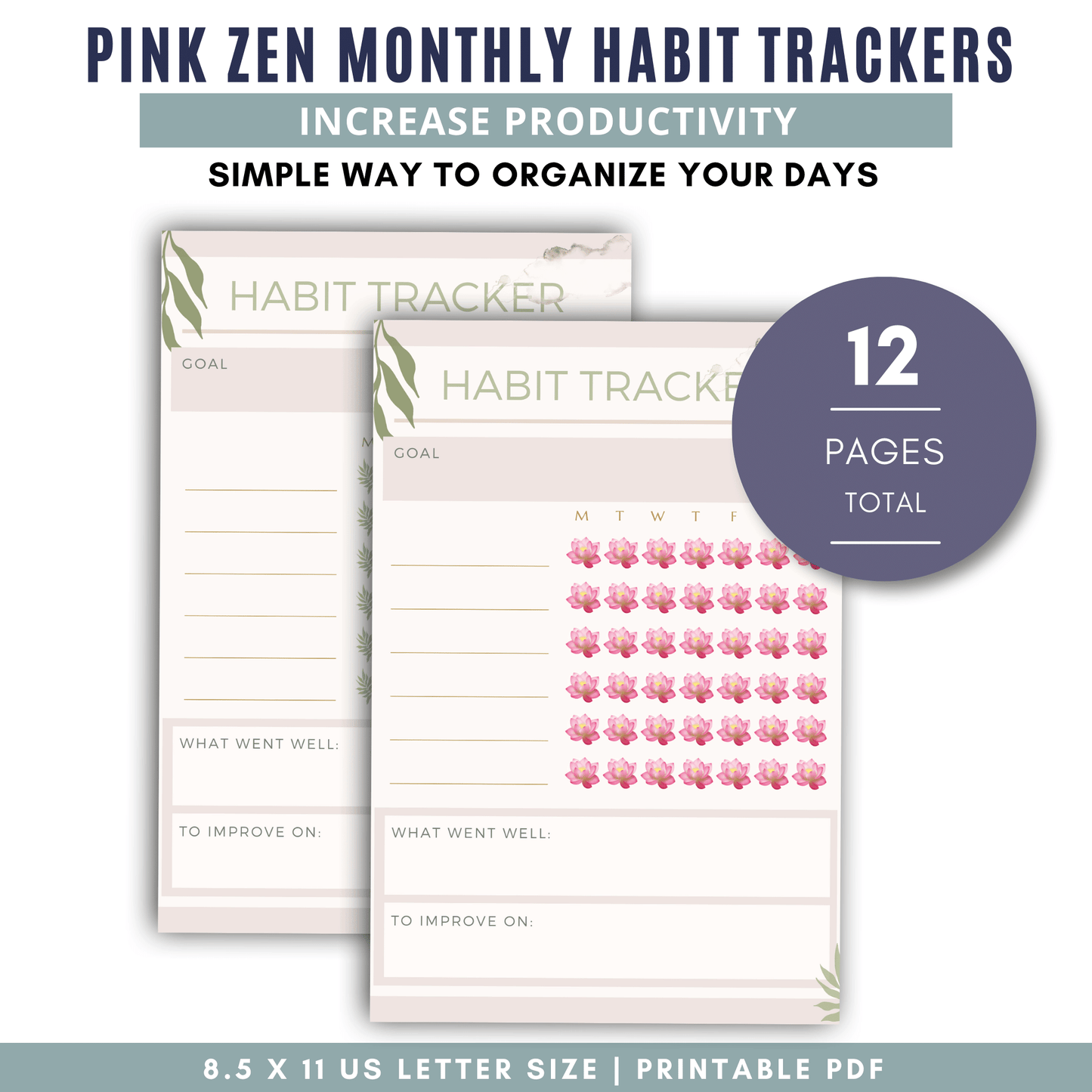 Pink Zen Monthly Habit Trackers