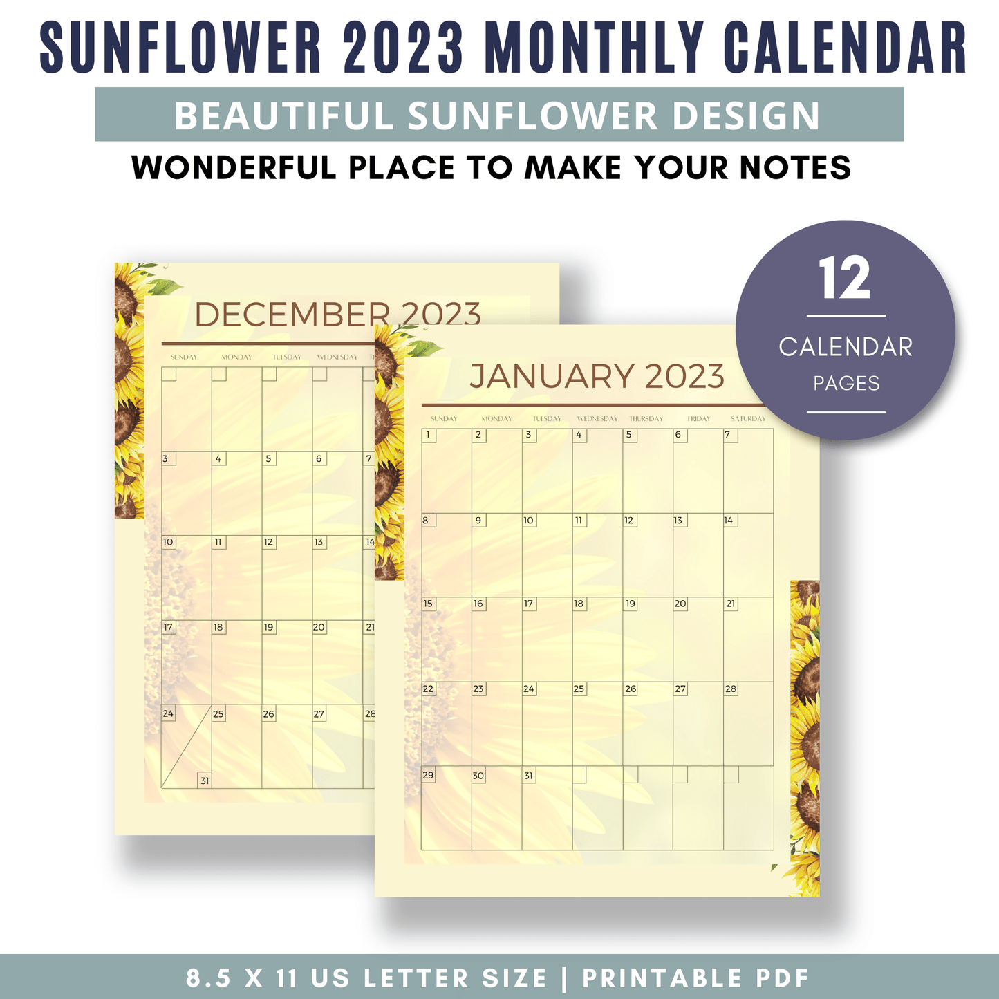 Sunflower 2023 Monthly Calendar
