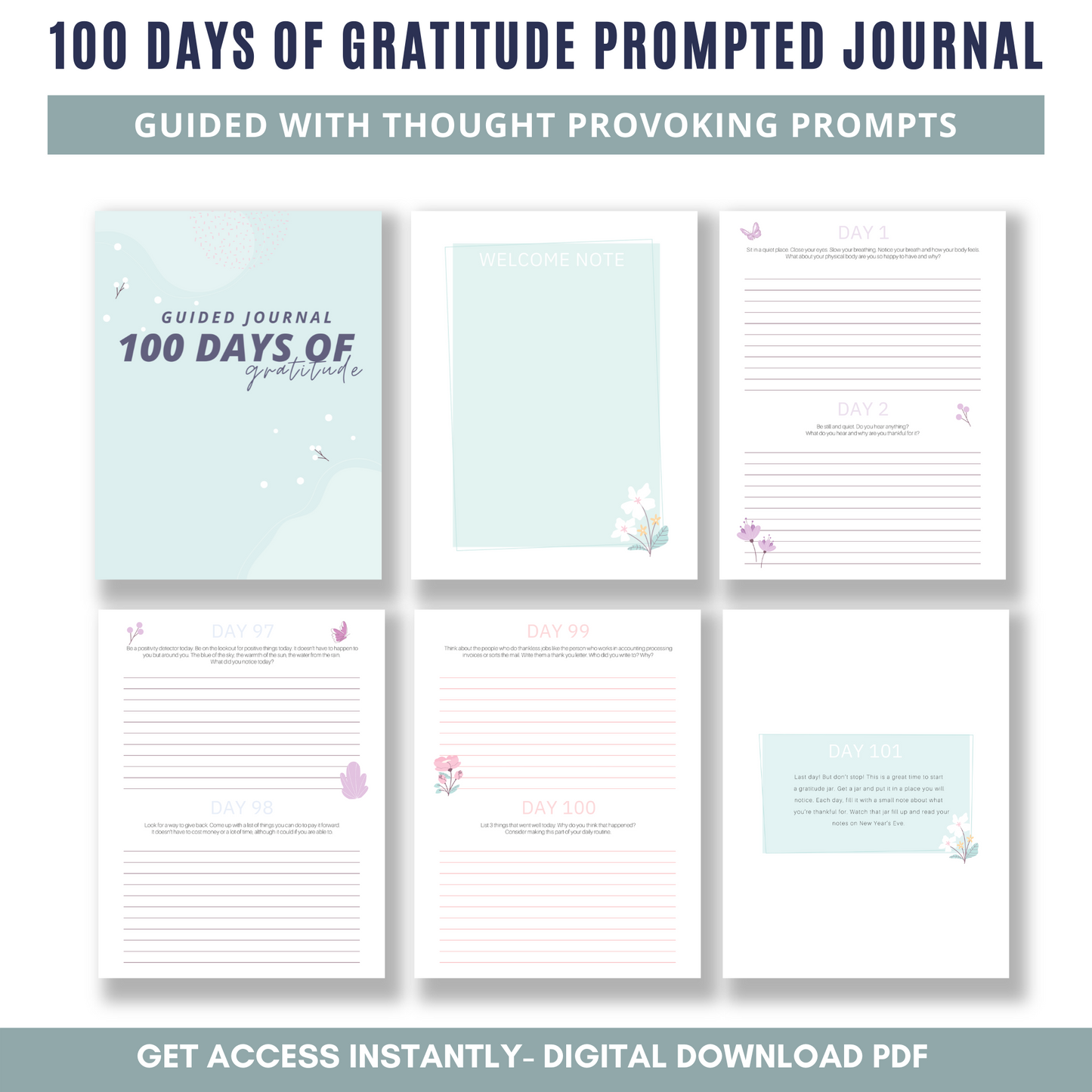 100 Days of Gratitude Prompted Journal