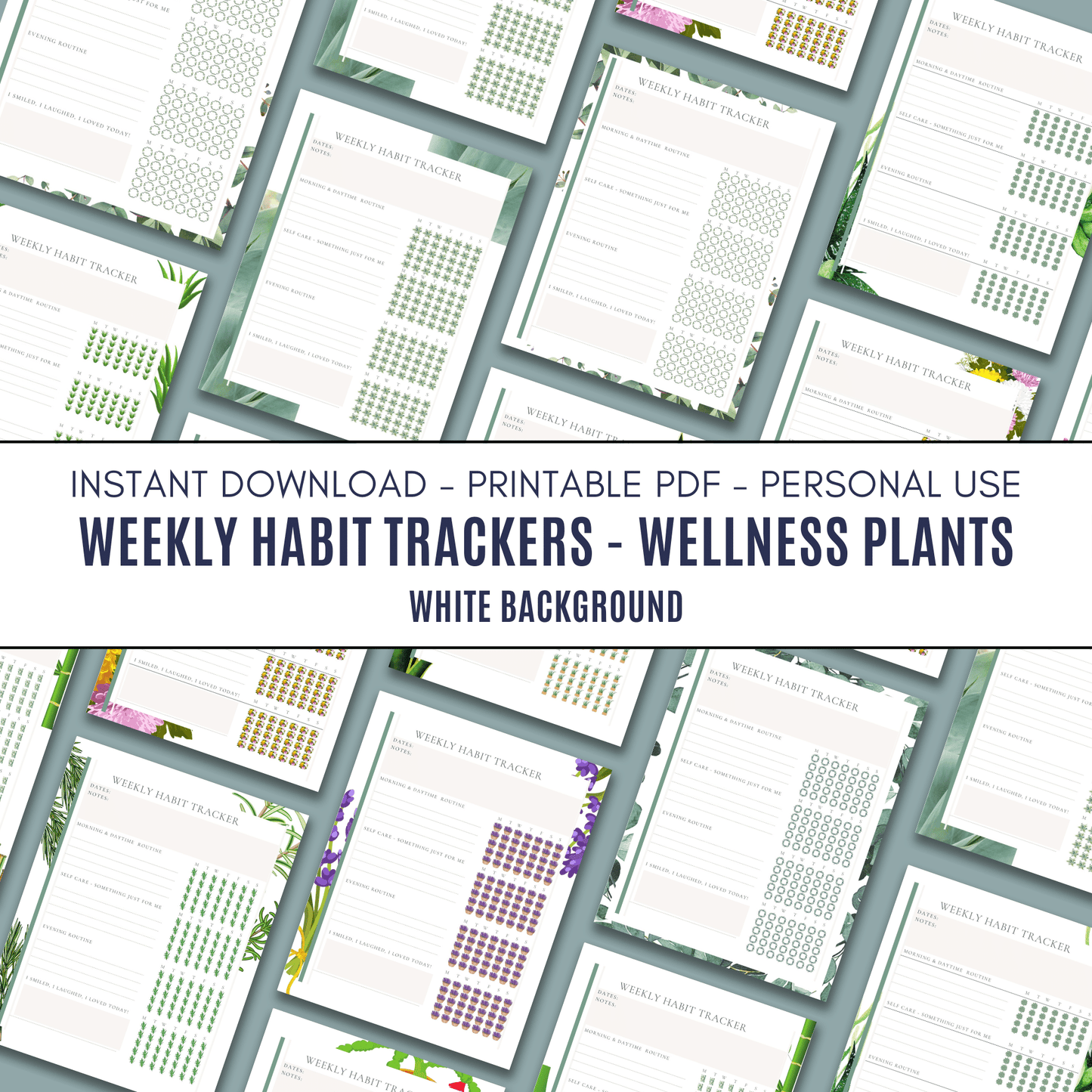 Weekly Habit Trackers | Wellness Plants - White Background