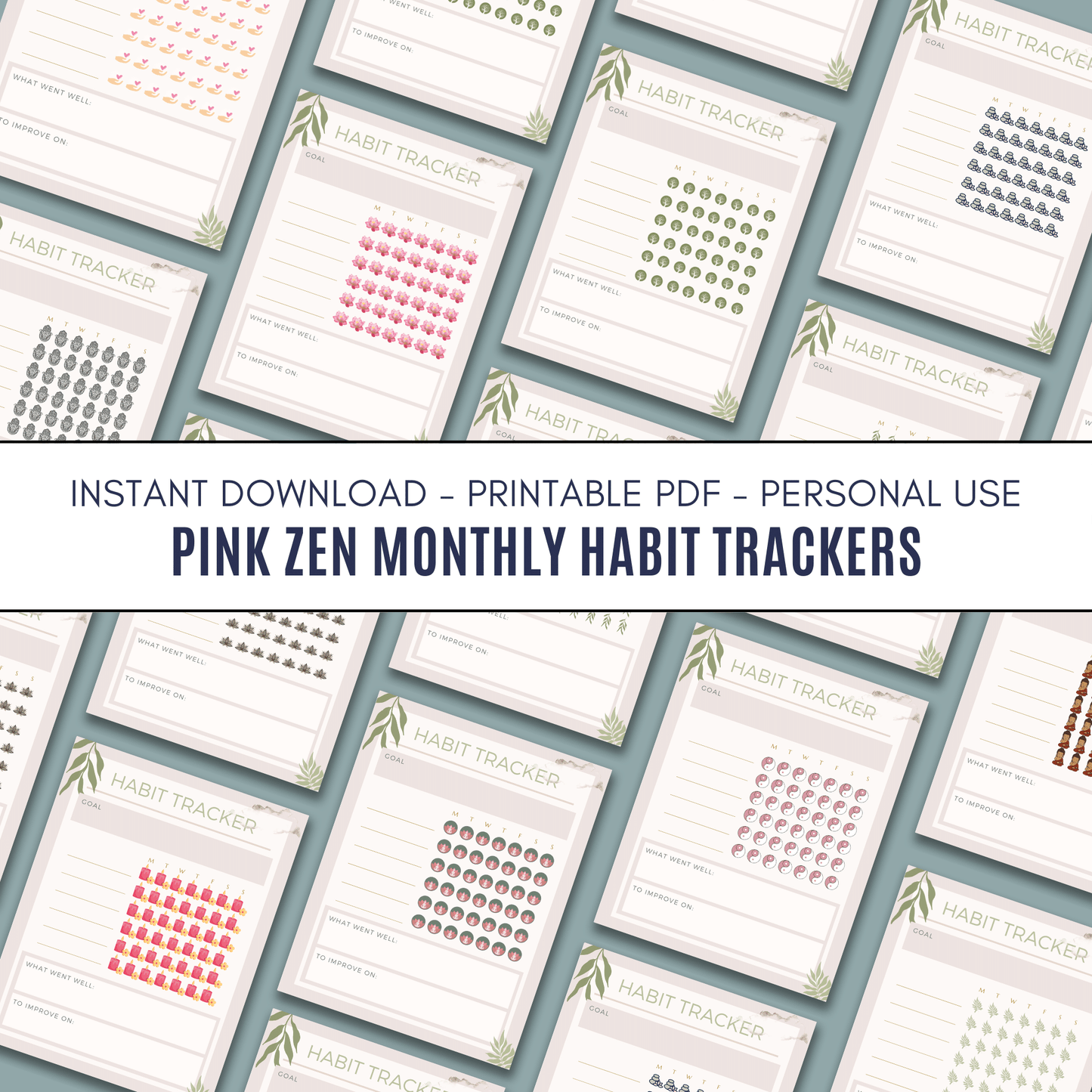 Pink Zen Monthly Habit Trackers