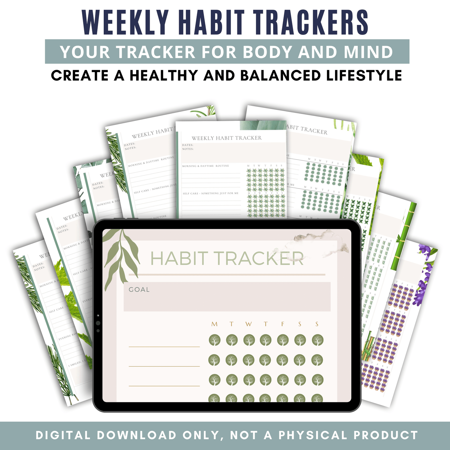 Weekly Habit Trackers | Wellness Plants - White Background