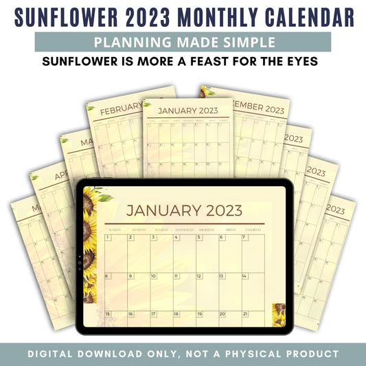 Sunflower 2023 Monthly Calendar