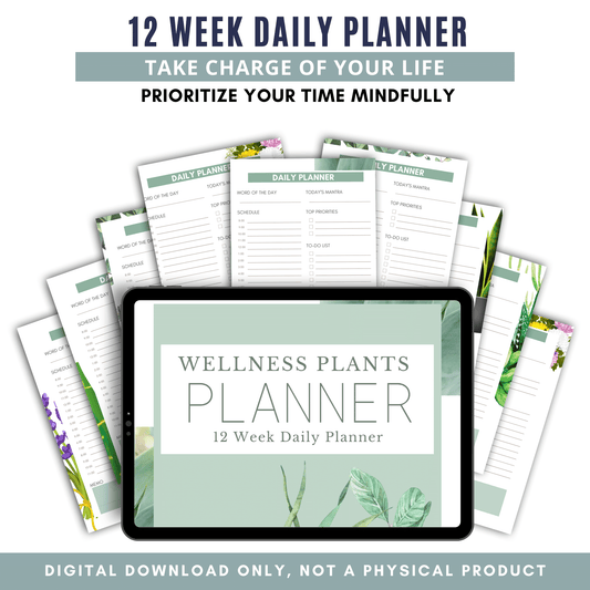 12 Week Daily Planner - Wellness Plants - White Background