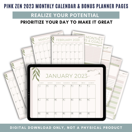 Pink Zen 2023 Monthly Calendar & Bonus Planner Pages [4]