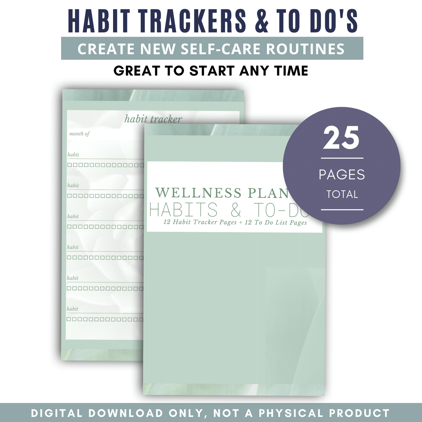 Habit Trackers & To Do's - Wellness Plants - Green Background