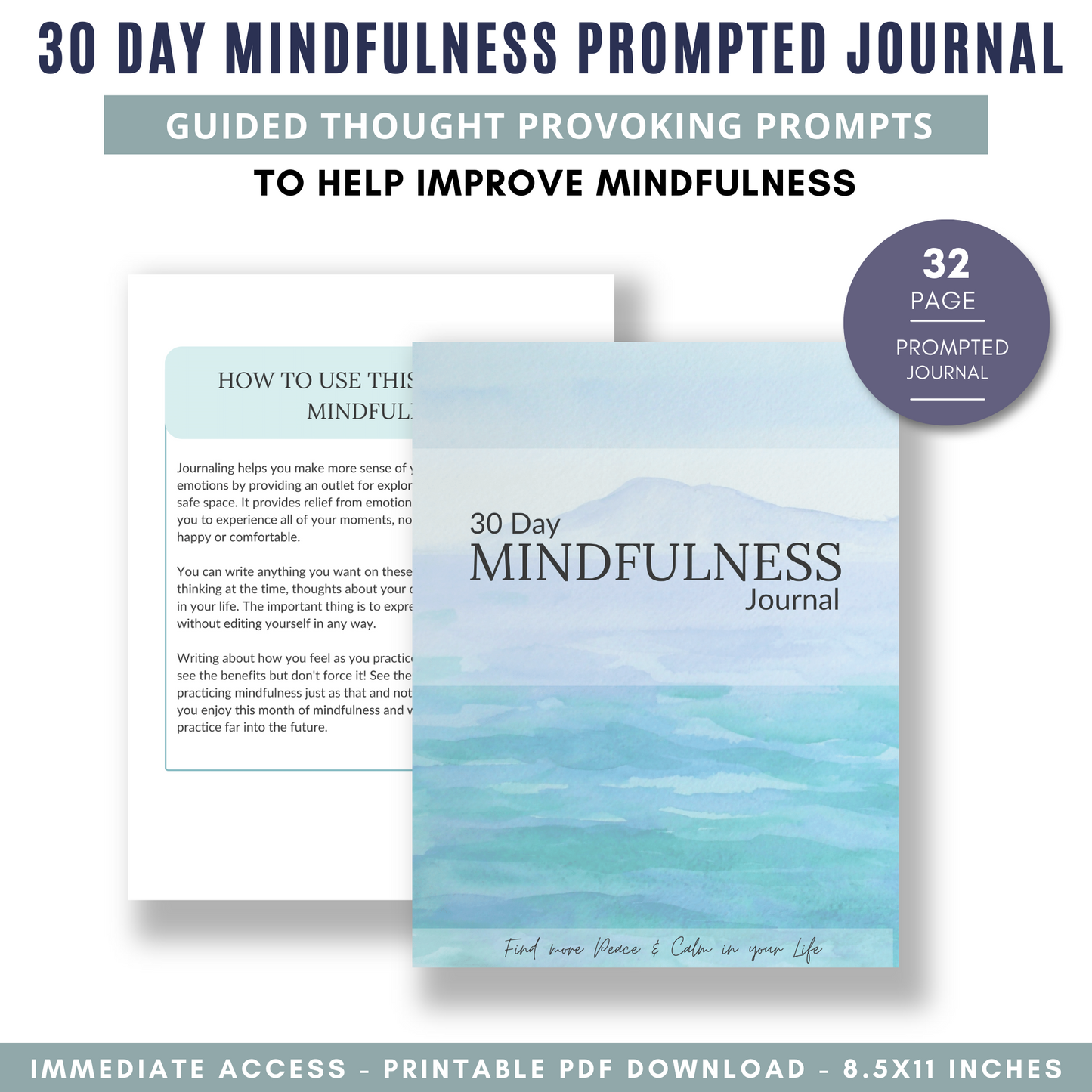 30 Day Mindfulness Prompted Journal