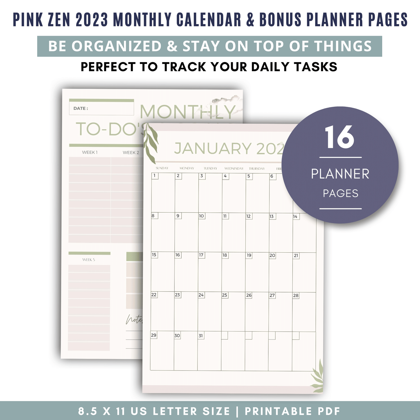 Pink Zen 2023 Monthly Calendar & Bonus Planner Pages [4]
