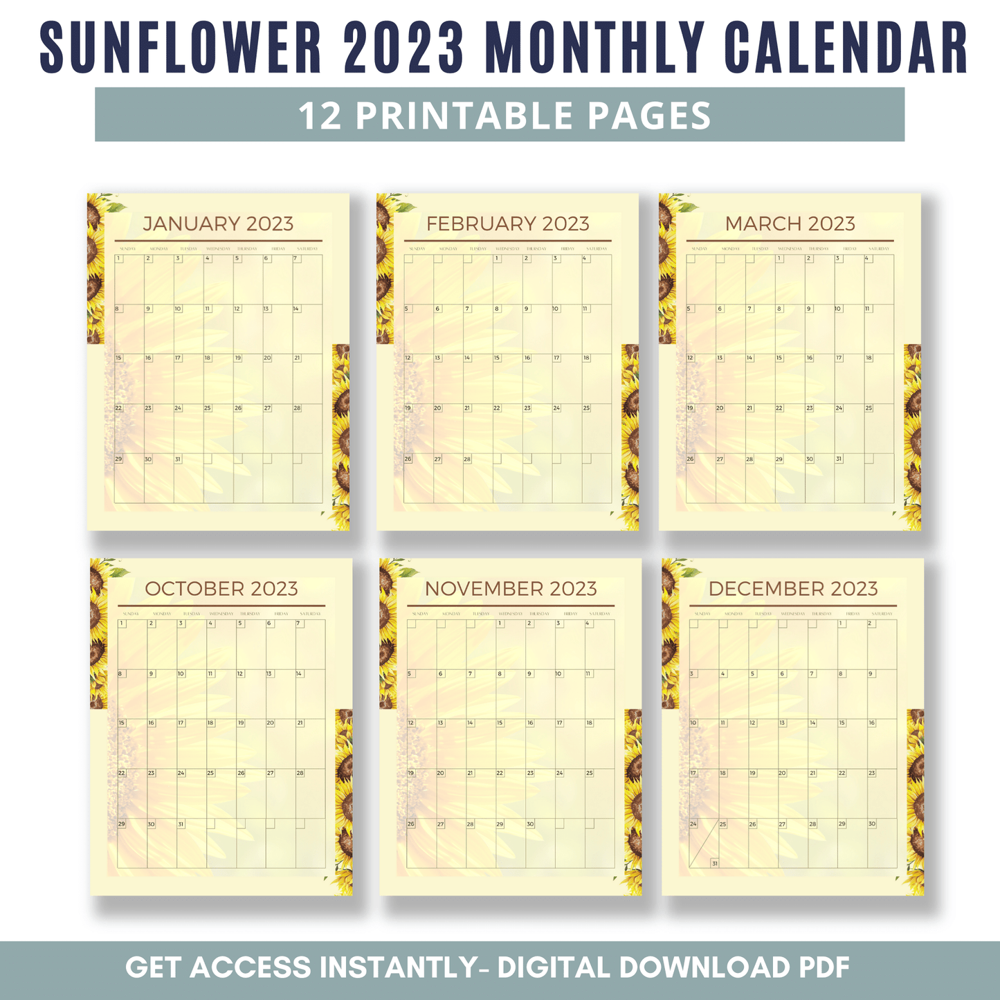 Sunflower 2023 Monthly Calendar