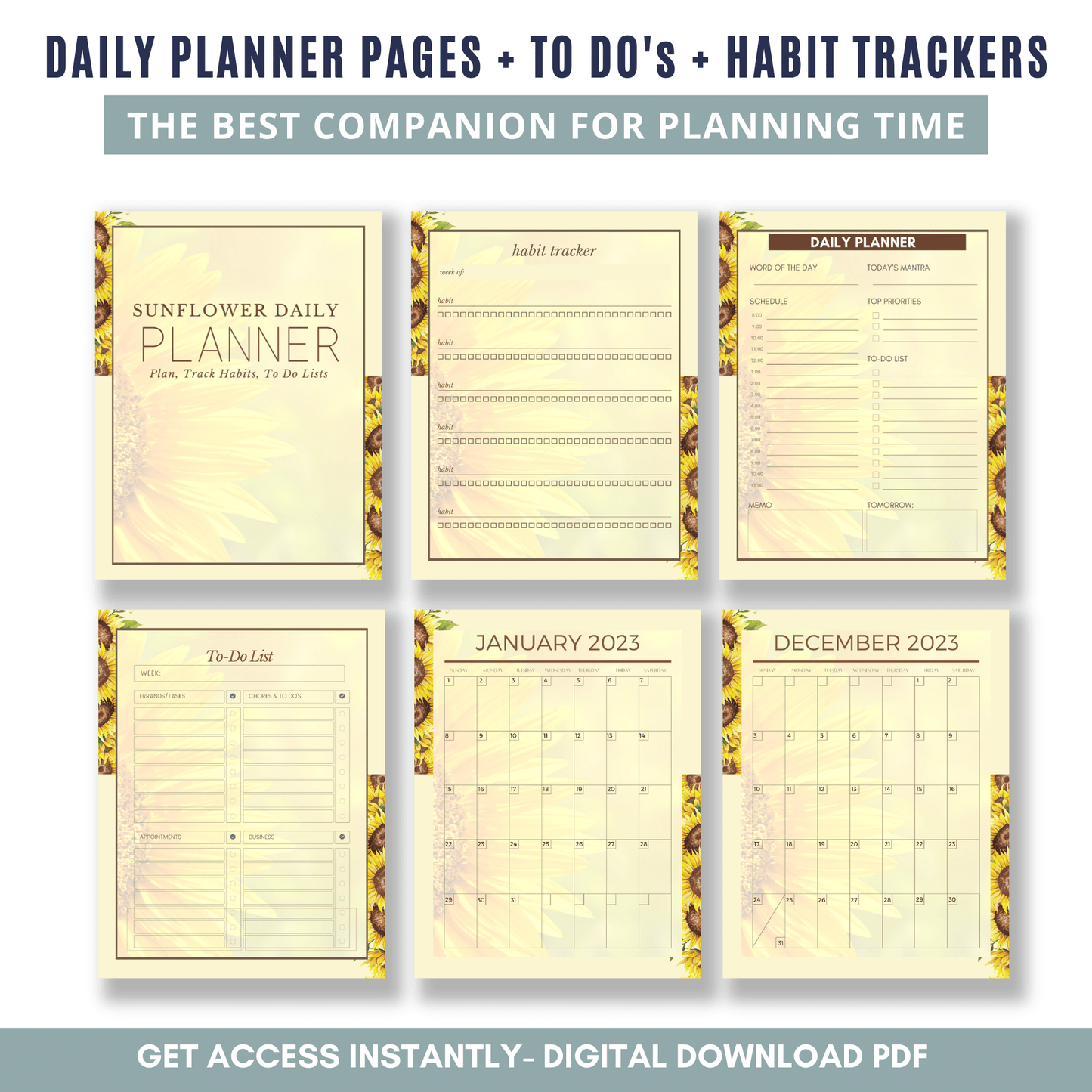 Sunflower Daily Planner, Habit Trackers & To Dos