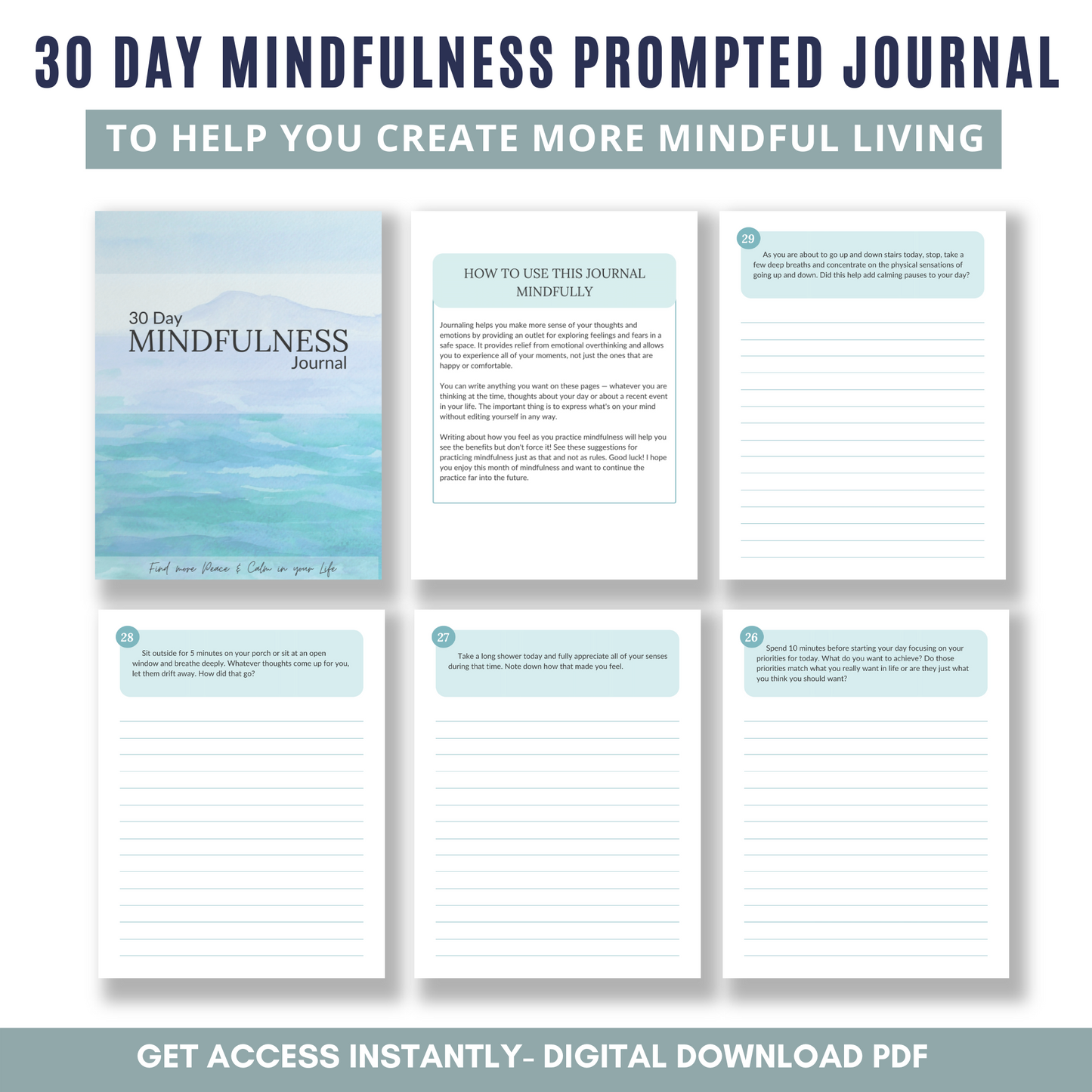 30 Day Mindfulness Prompted Journal