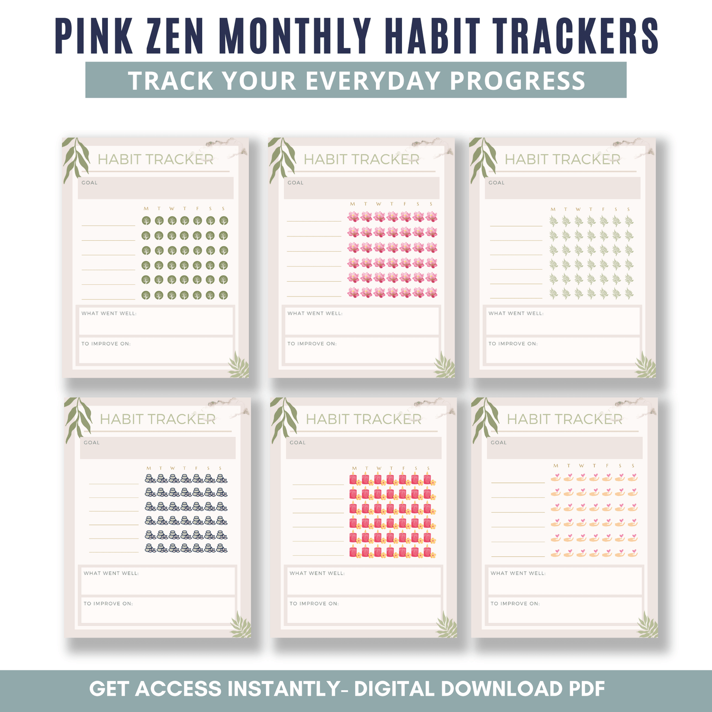 Pink Zen Monthly Habit Trackers